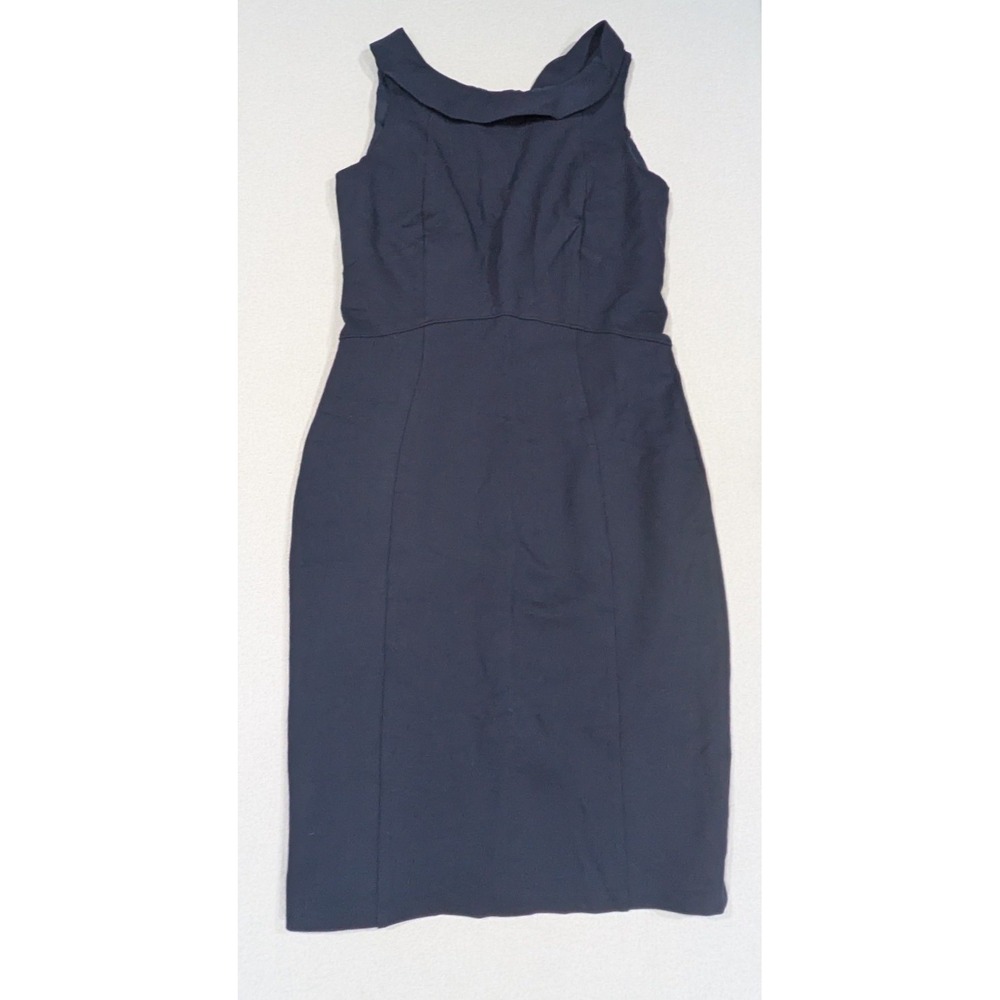 Lands End Sheath Dress Womens 10T Navy Blue Excellent Portrait Collar Sleeveless